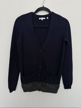 Vince Cashmere Color-block Navy Deep V-neck Sweater Cardigan Size S